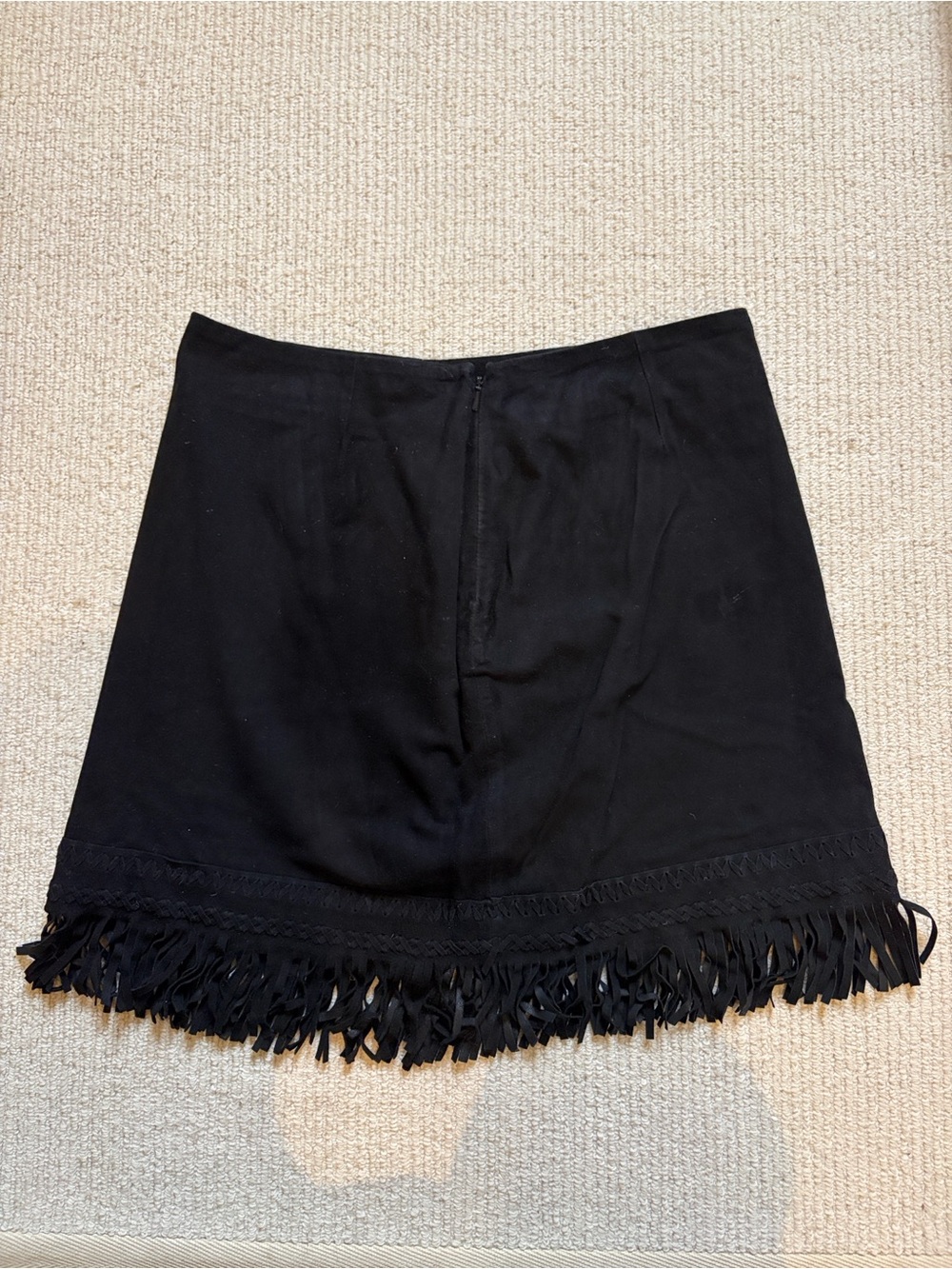 Tamara Mellon Black Mini Skirt with Fringe Trim